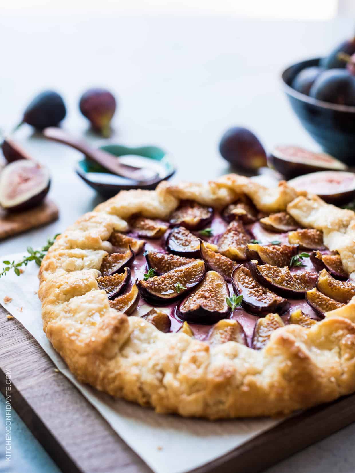 Fig, Honey and Goat Cheese Galette is a fig lover's dream. Nestled in a flaky, buttery crust are sweet figs, tangy goat cheese and sweet honey. Make it while fig season is here.