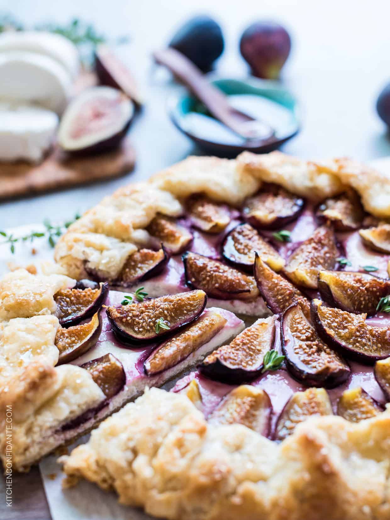 Fig, Honey and Goat Cheese Galette is a fig lover's dream. Nestled in a flaky, buttery crust are sweet figs, tangy goat cheese and sweet honey. Make it while fig season is here.