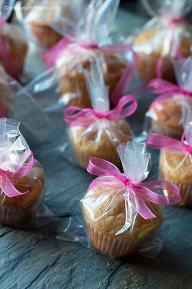 Pancake Muffins all wrapped up with pink ribbons and ready to go home with our guests!