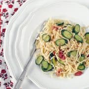 Spaghetti with Baby Zucchini and Bacon | Kitchen Confidante-Plated