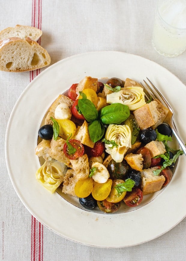 A plate of Panzanella with Artichokes and Olives