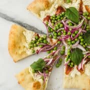 Ricotta Pizza with Prosciutto and Fresh Pea Salad | Kitchen Confidante | Sliced