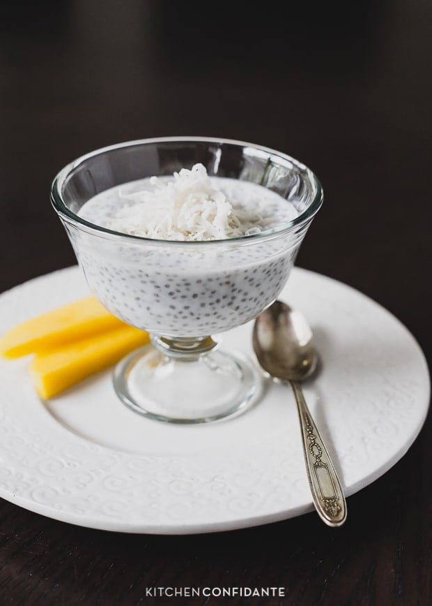 Coconut Chia Pudding garnished with grated coconut.