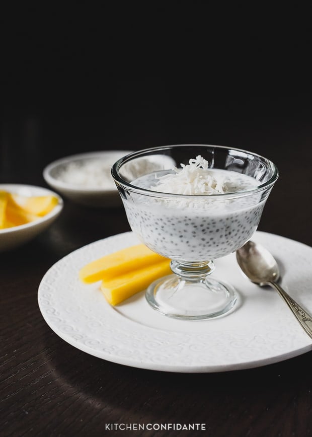 Coconut Chia Pudding garnished with grated coconut.