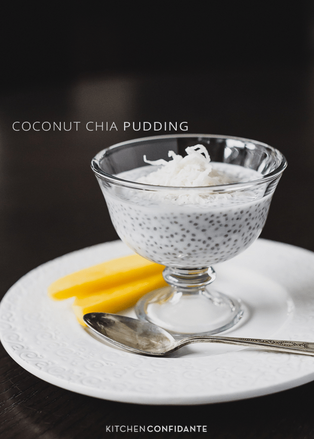 Coconut Chia Pudding served in glass and garnished with grated coconut.