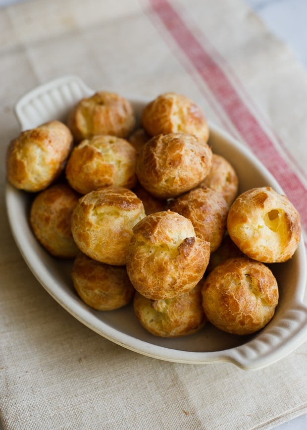 A bowl of Gougères.