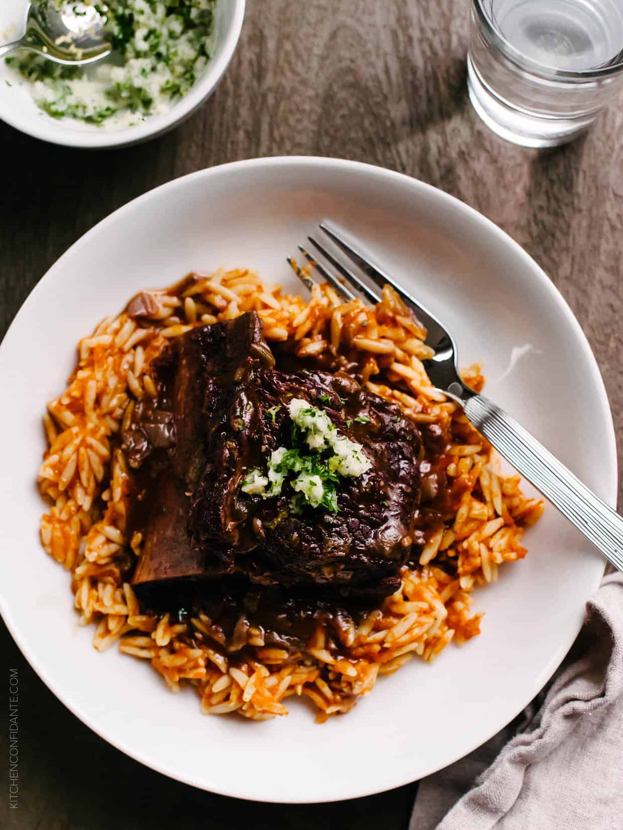 Braised Chipotle Short Ribs served on a white plate. 