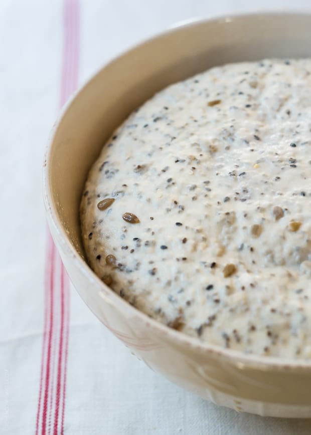 A bowl of homemade bread dough.