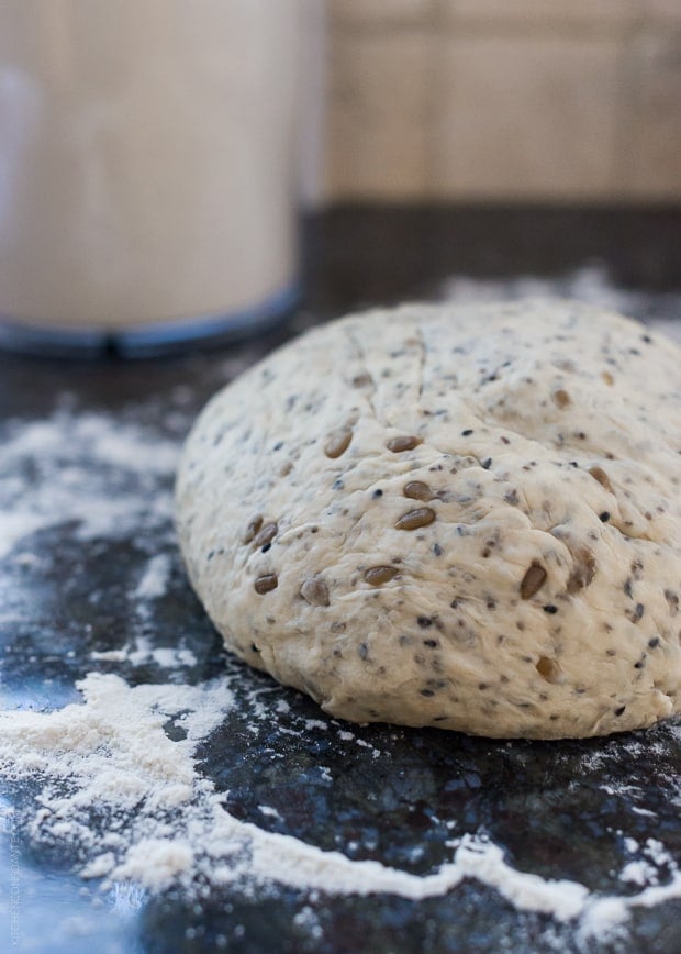 Bread dough on a countertop.