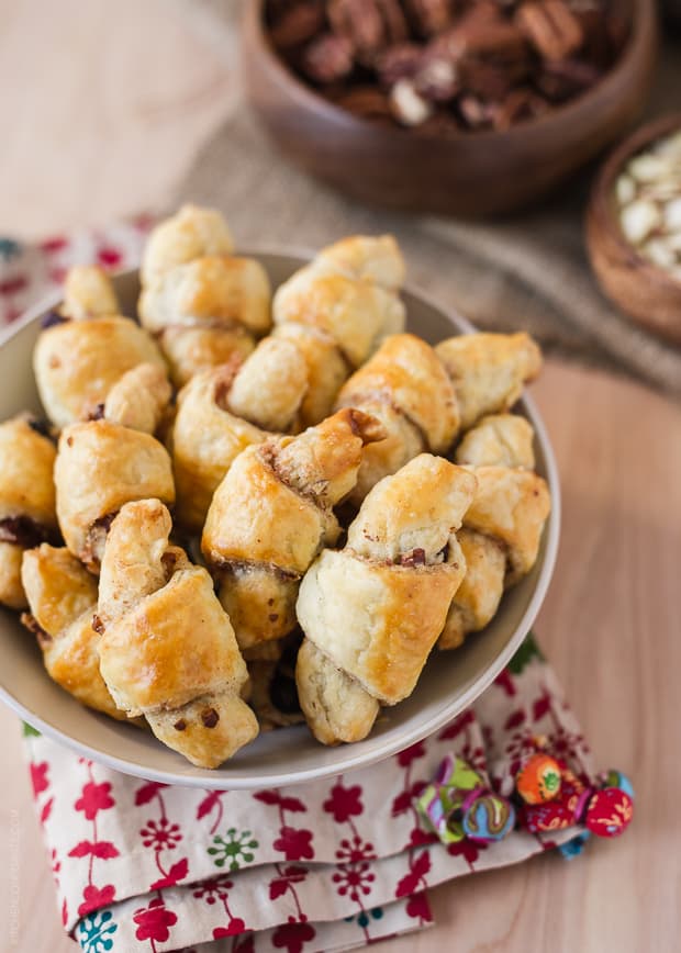 Golden brown Cranberry Nut Butterhorns in a bowl.