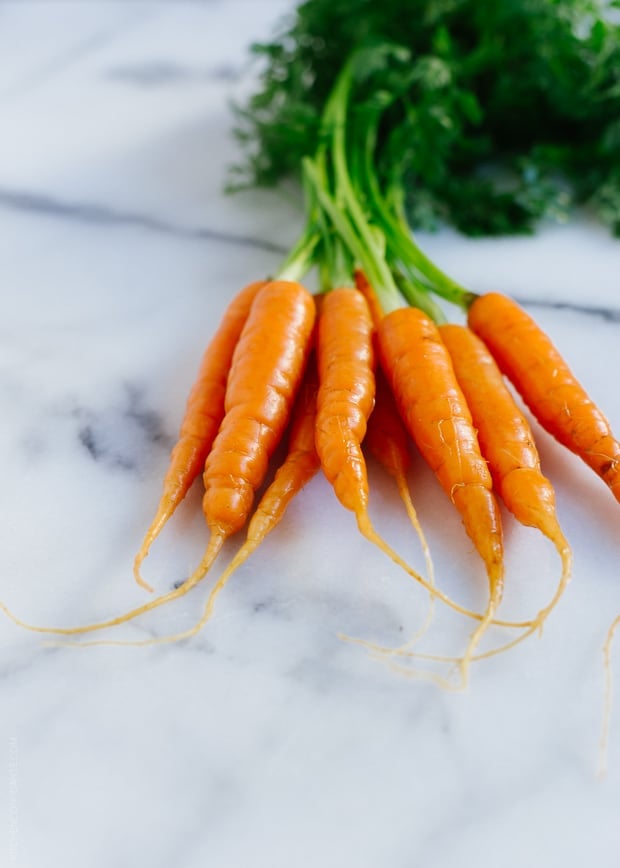 A bunch of fresh carrots.