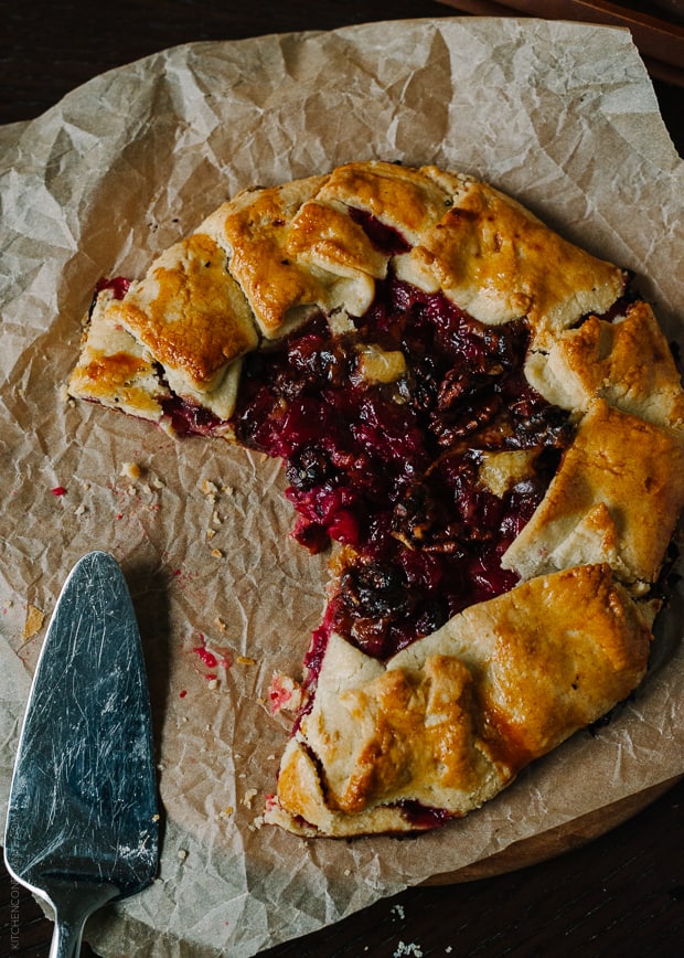 Cranberry Wine Galette with slices removed.