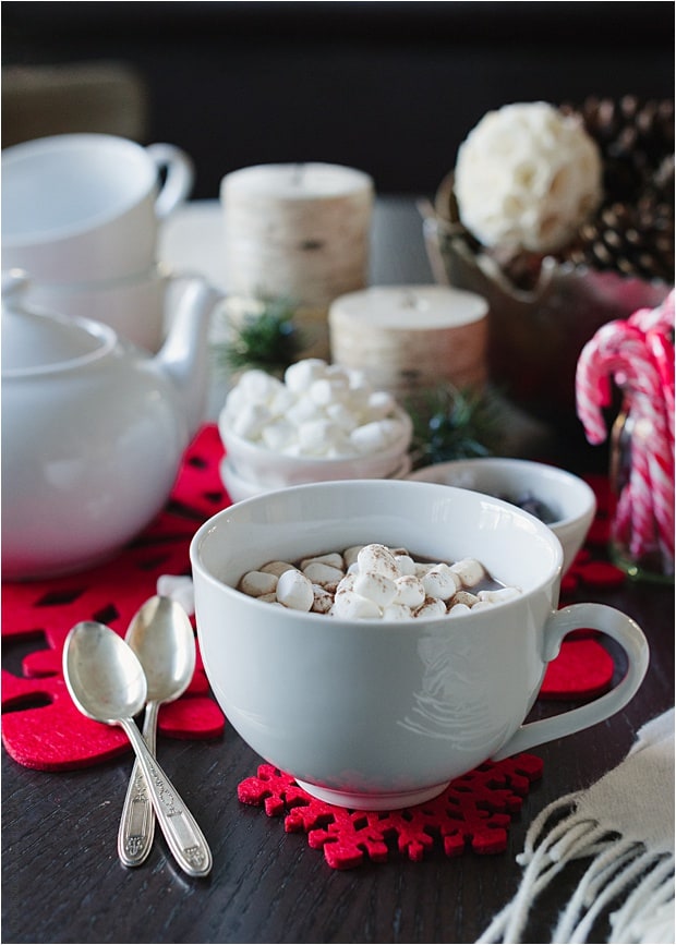 Large mug of hot chocolate with marshmallows on top.