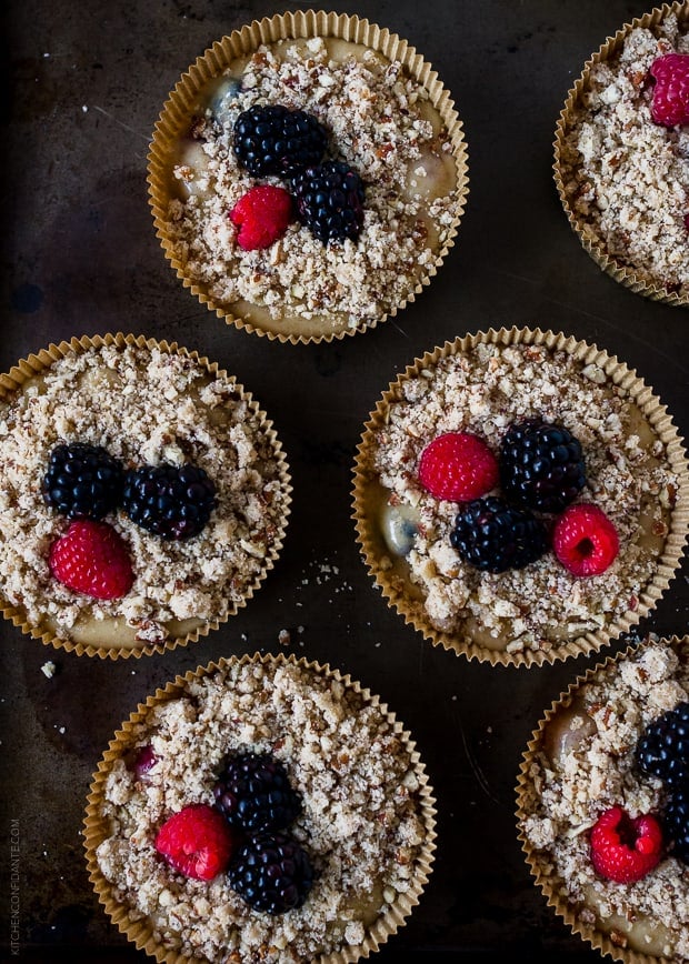 Mixed Berry Pecan Coffee Cakes | www.kitchenconfidante.com | Topped with Berries