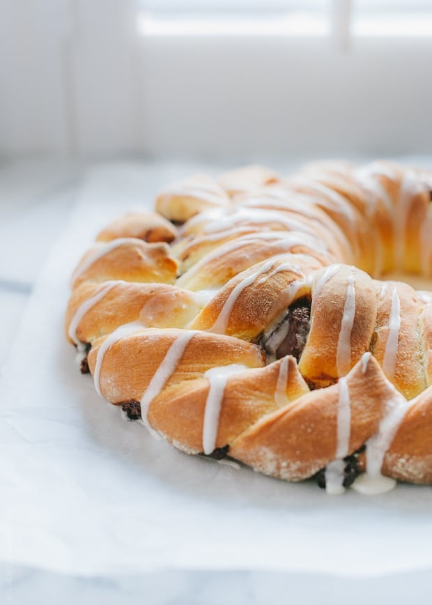 Braided Nutella Bread drizzled with a sugar glaze.