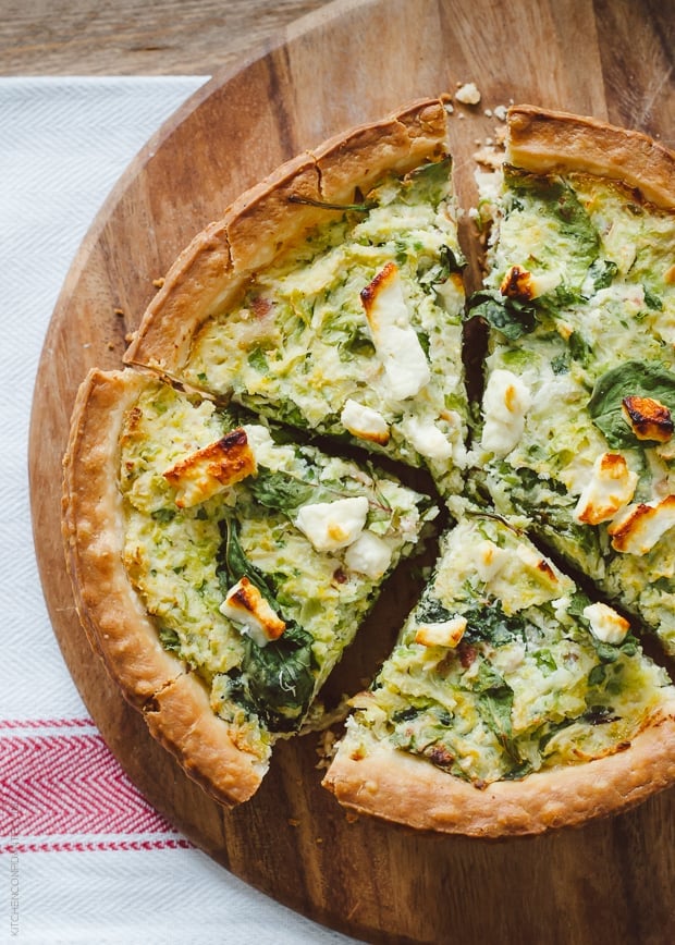 Brussels Sprouts and Baby Greens Feta Pie | www.kitchenconfidante.com