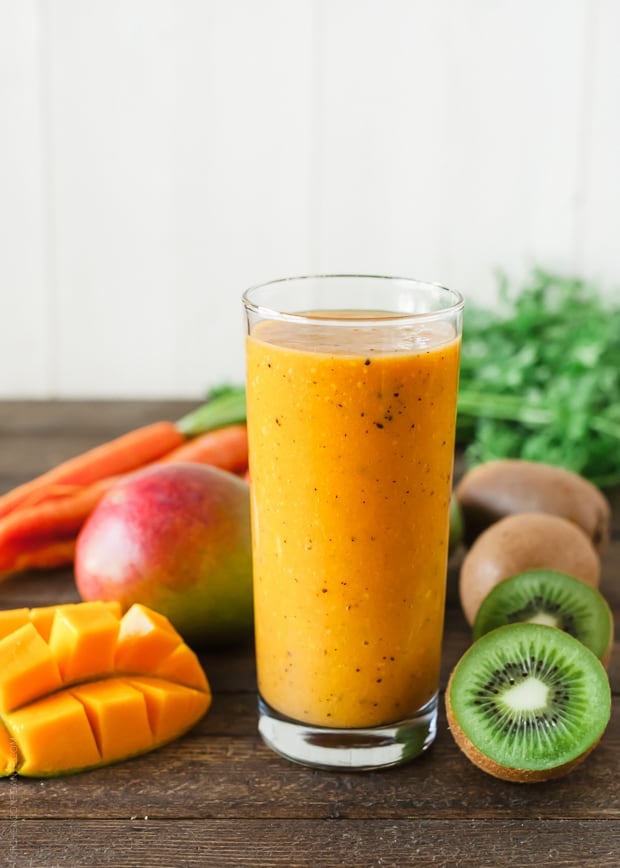 Carrot Mango and Kiwi Smoothie | www.kitchenconfidante.com