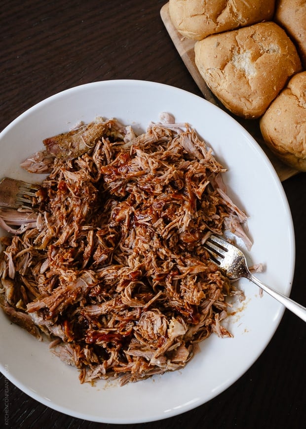 A plate full of shredded pork.