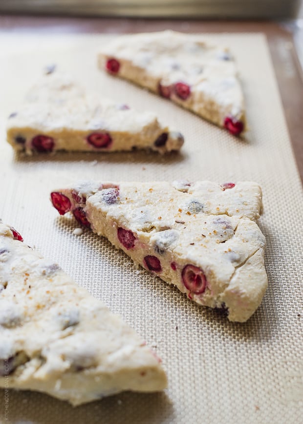 Make-Ahead Cranberry Scones on a baking sheet.