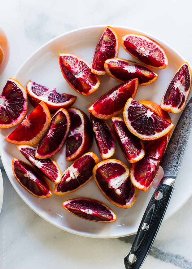 Passion Fruit Blood Orange Trifle | www.kitchenconfidante.com | Wedge of blood oranges.