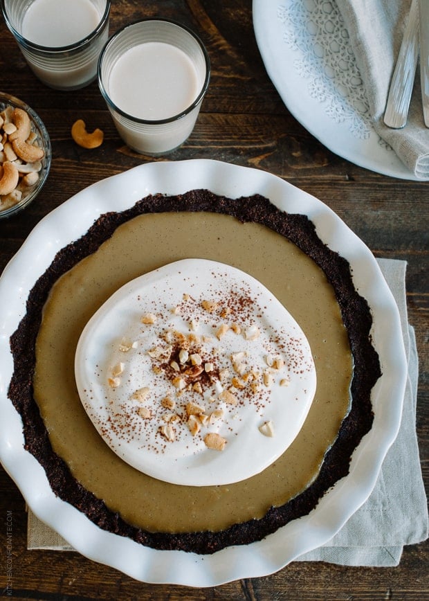 Cashew Butterscotch Pudding Pie - www.kitchenconfidante.com | A dreamy treat made with cashew milk and topped with cashew cream.