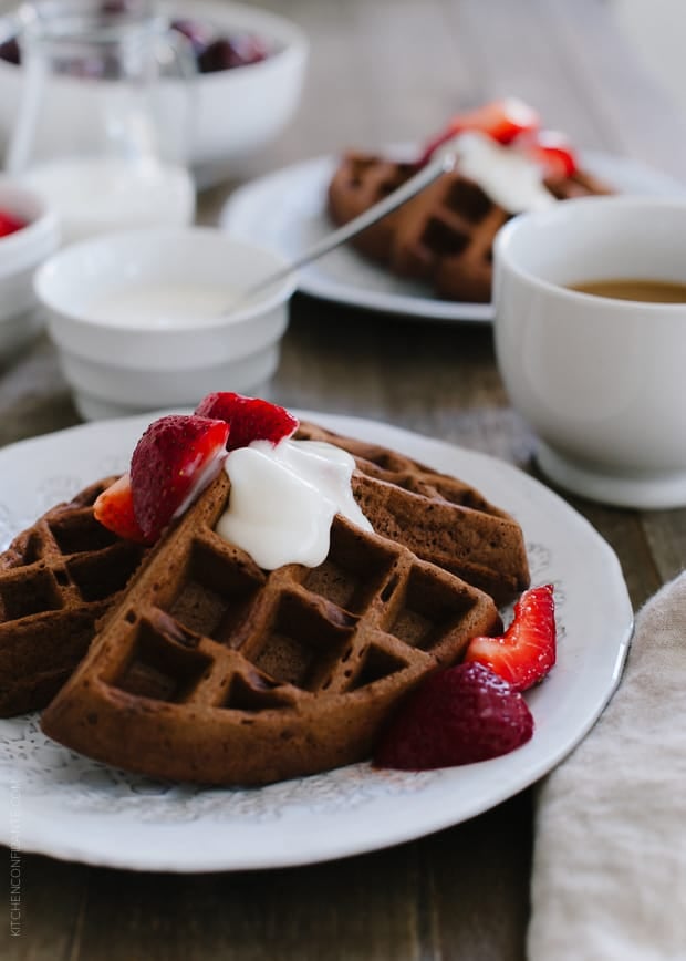 Chocolate Buttermilk Belgian Waffles | www.kitchenconfidante.com | Sweeten your weekend!