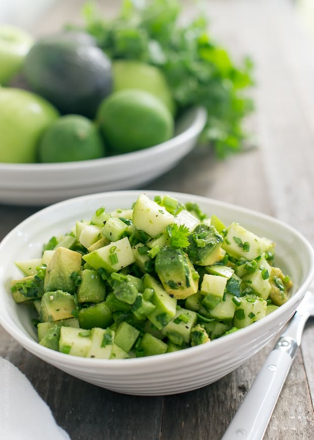 Green Apple Salsa Verde in a white bowl. 