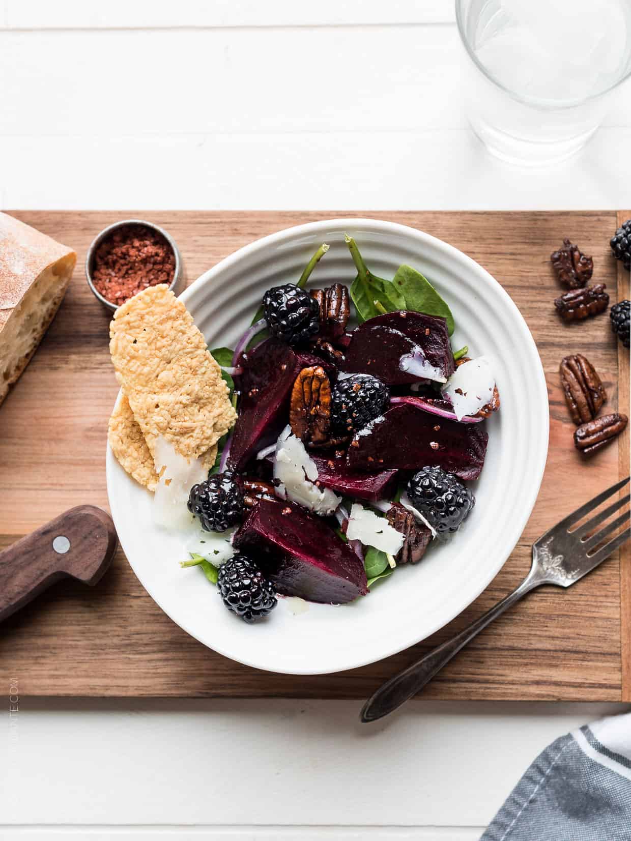 Sweet, salty, earthy, crunchy - this Blackberry Beet Salad with Blackberry Balsamic Dressing hits all the flavor notes.