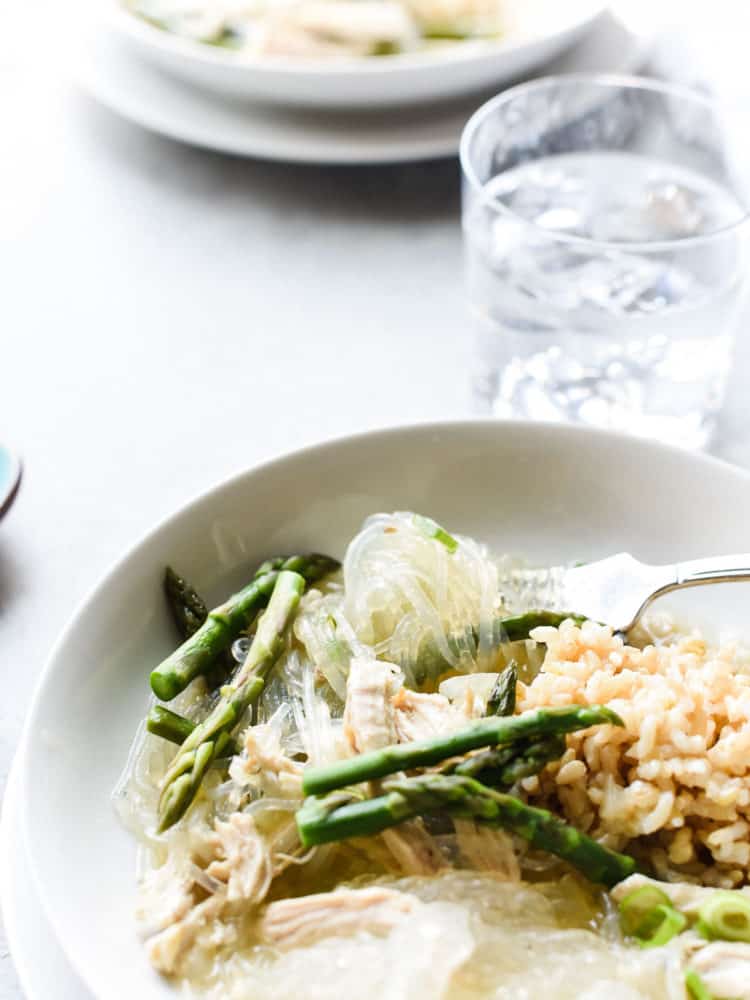 On cold winter nights, turn to this comforting Filipino Chicken and Asparagus Sotanghon (Glass Noodle) Soup. It warms you up and nourishes from within.