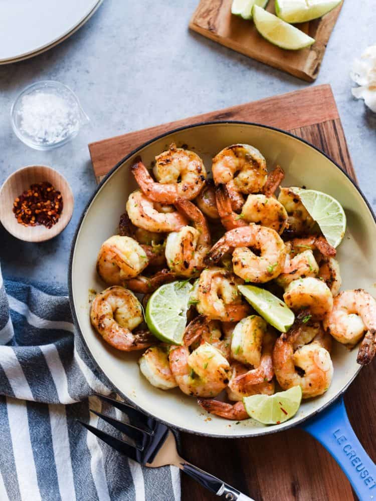 Skillet Shrimp with Lime and Green Curry Compound Butter is so easy and flavorful, you'll have dinner on the table in under ten minutes!