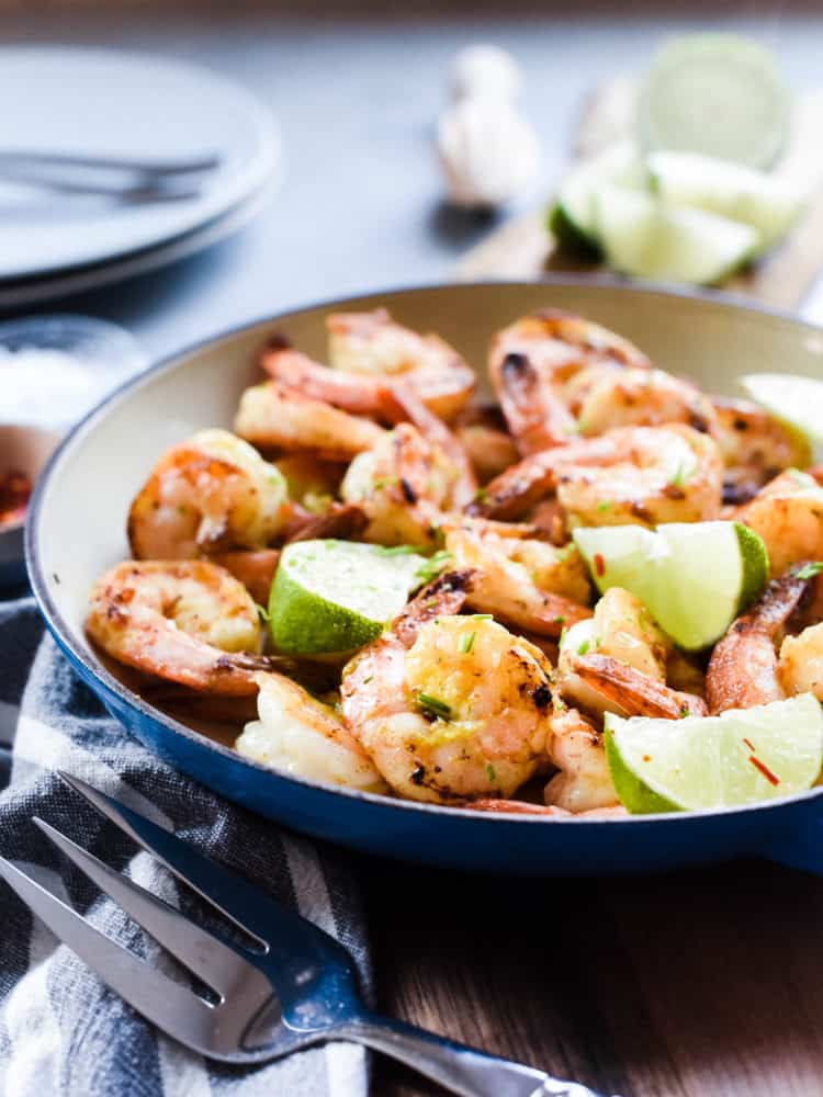 Skillet Shrimp with Lime and Green Curry Compound Butter is so easy and flavorful, you'll have dinner on the table in under ten minutes!