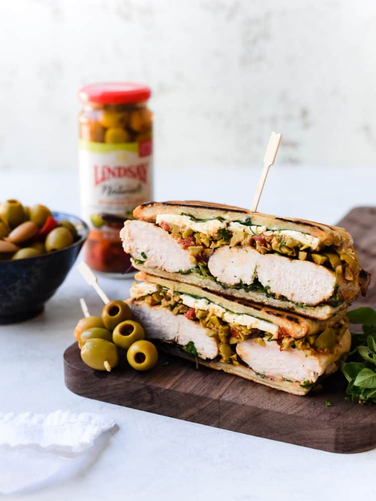 Don't throw out the olive juice! Use it for brine in this Olive-brined Chicken Sandwich with Olive Tapenade gets its incredible flavor from chicken brined in a Spanish blend olive brine, savory feta cheese, and a hearty spread of olive tapenade. 