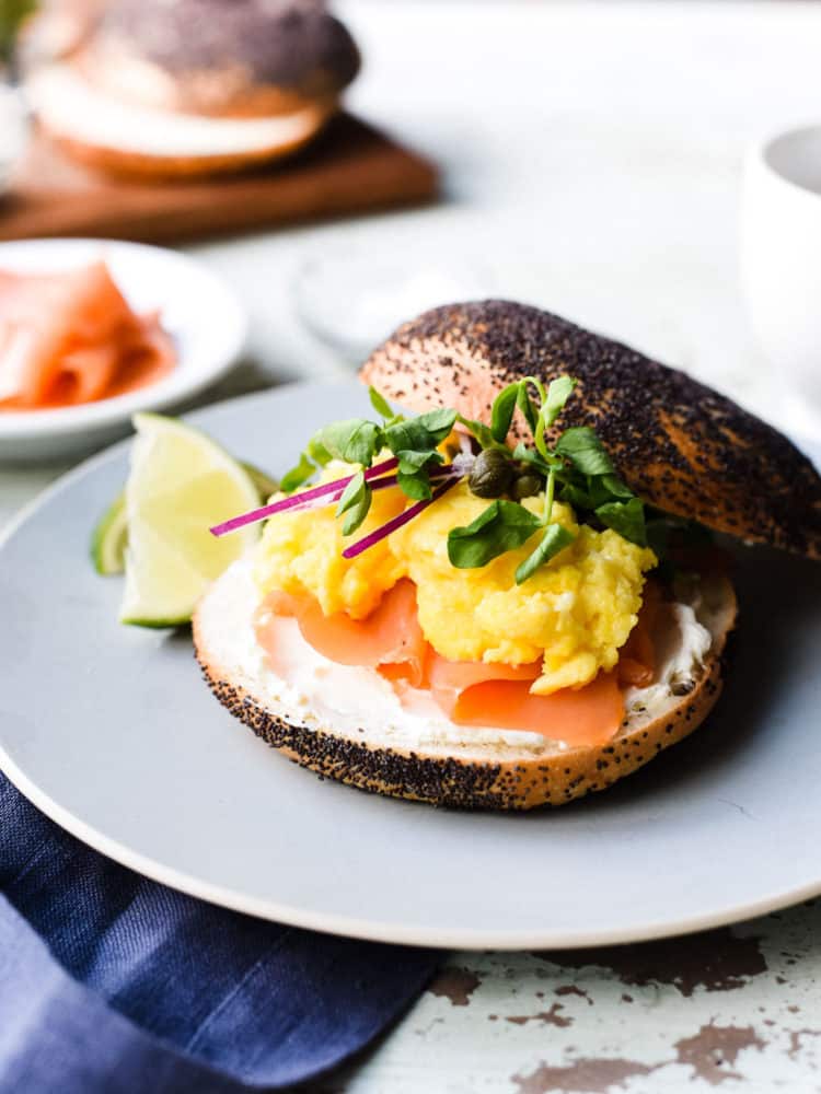 Scottish Smoked Salmon Bagel with Scrambled Eggs is the ultimate bagel with lox!