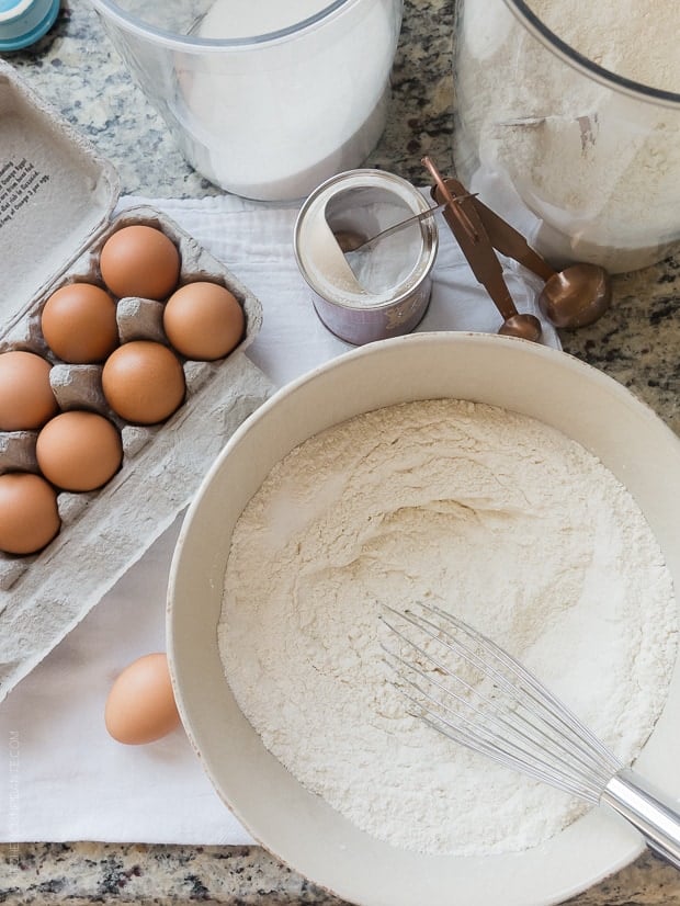 Ingredients for Banana Pineapple Cake: eggs, flour, baking soda, sugar, salt.