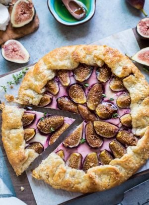Fig, Honey and Goat Cheese Galette is a fig lover's dream. Nestled in a flaky, buttery crust are sweet figs, tangy goat cheese and sweet honey. Make it while fig season is here.