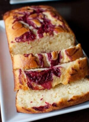 Lemon Raspberry Cake slices on a white plate