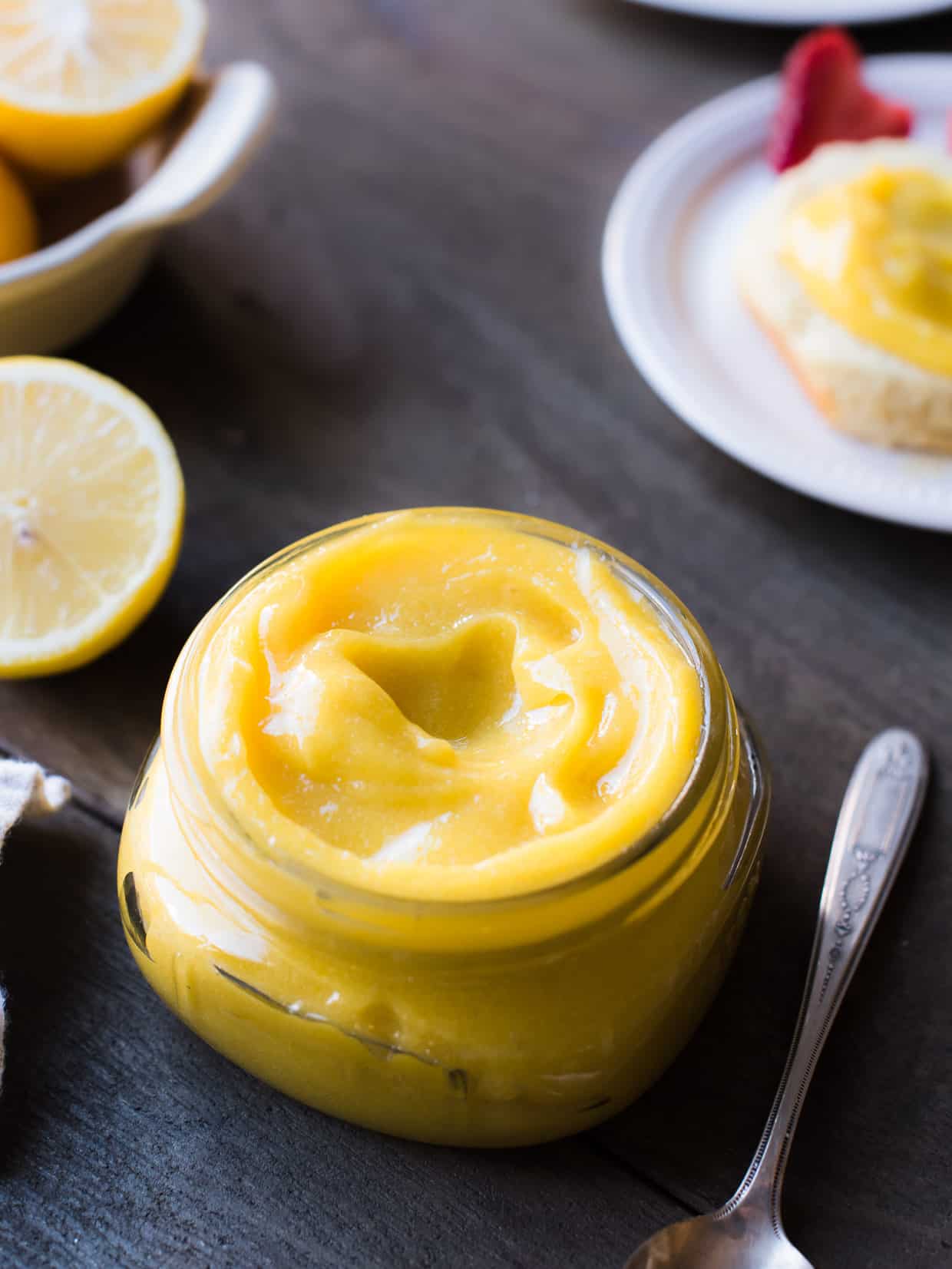 Lemon curd in a jar.