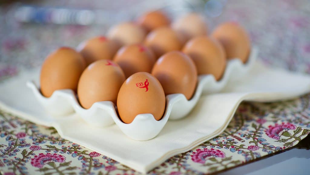 A dish full of Eggland's eggs.
