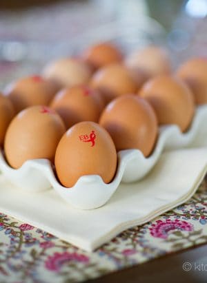 A dish full of Eggland's eggs.