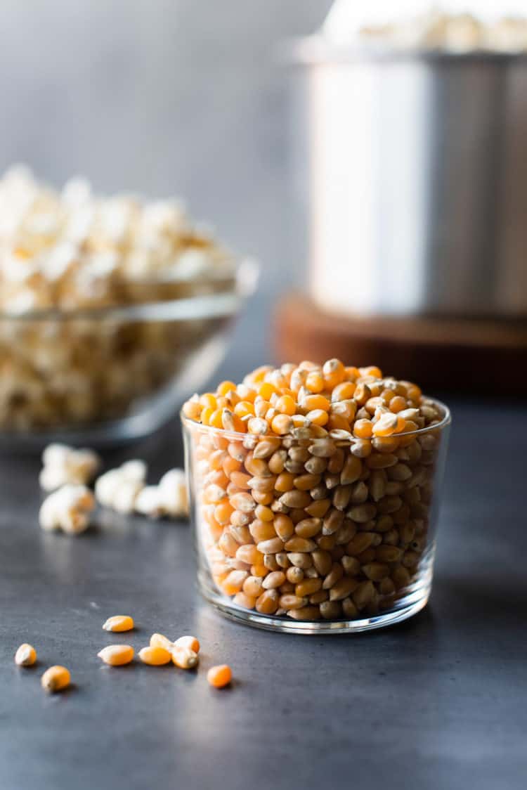 popcorn kernels in a glass