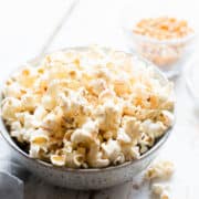 A bowl of sweet and spicy wasabi popcorn.