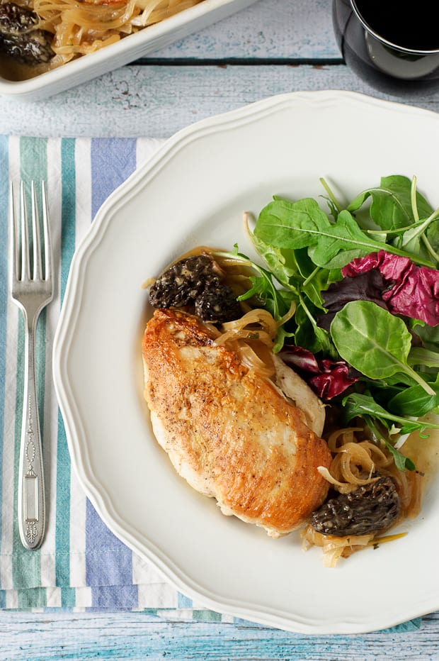 Roast Chicken with Morels and Onions