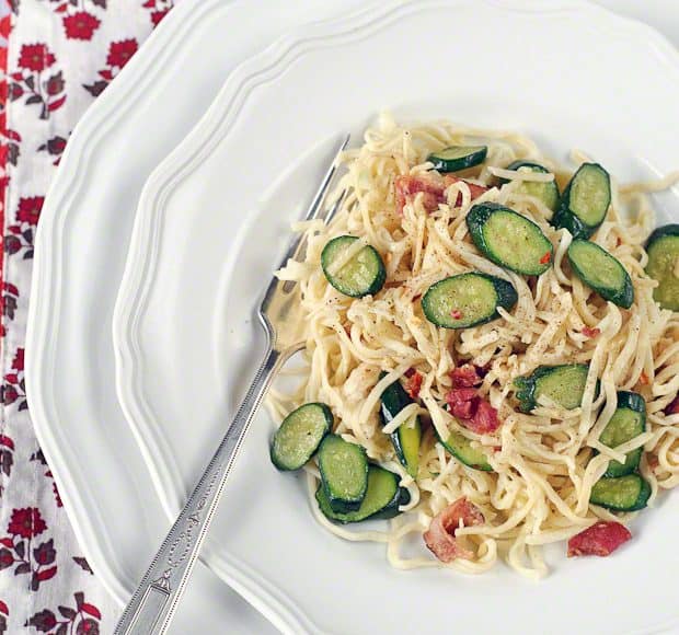 Simple Sundays | Homemade Spaghetti with Baby Zucchini, Bacon and  Mozzarella - Kitchen Confidante®