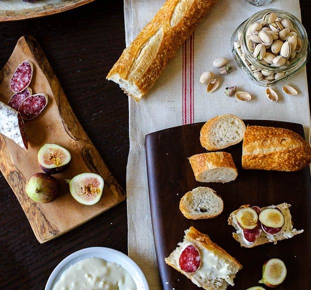 Goat Cheese Crostini with honey and figs.