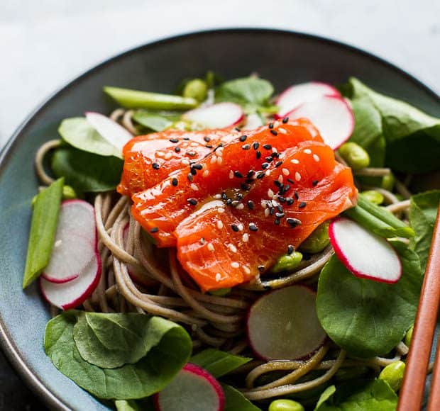 Salmon and Soba Noodle Salad with Wasabi Dressing | Kitchen Confidante