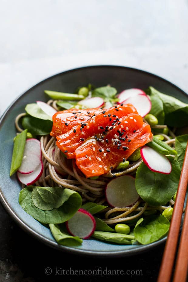 salmon and soba noodle salad + behind the scenes: whole foods market & pezzolo seafood