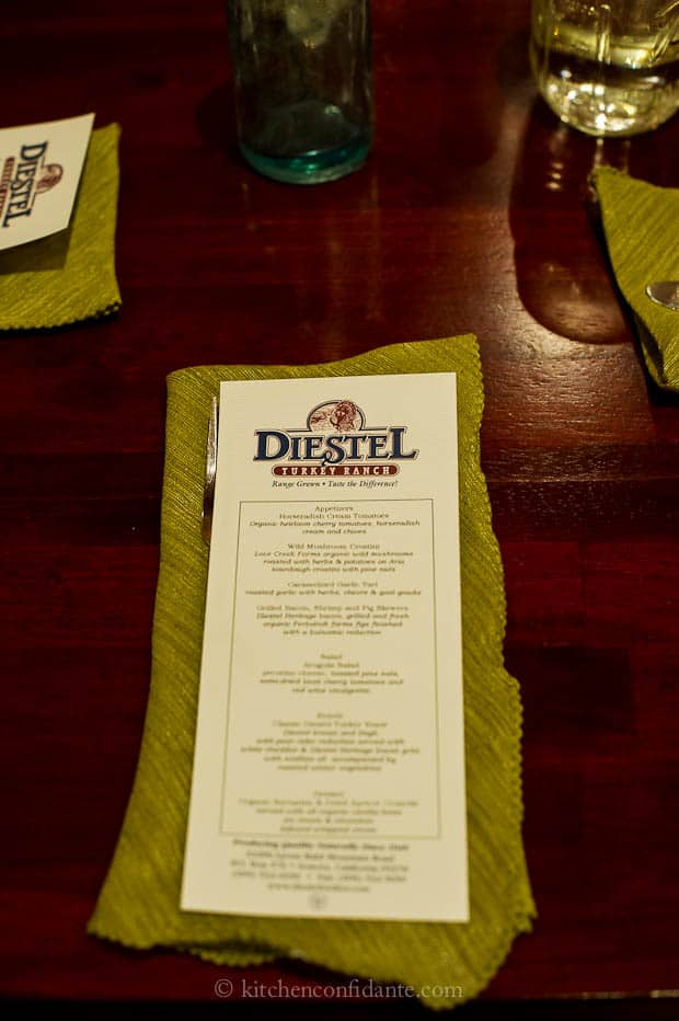 Dinner menu card at Diestel Turkey Ranch