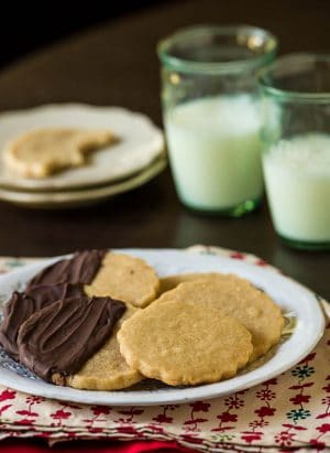 Peanut Butter Sugar Cookies on a white plate.