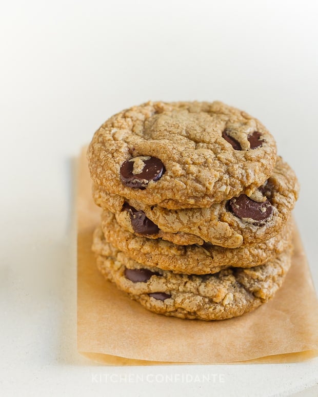 A stack of Chocolate Chip Cookie Butter Cookies.