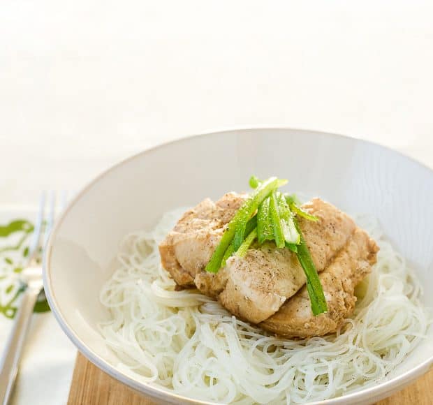 Steamed Cod with Ginger and Scallions | Kitchen Confidante | On Rice Noodles